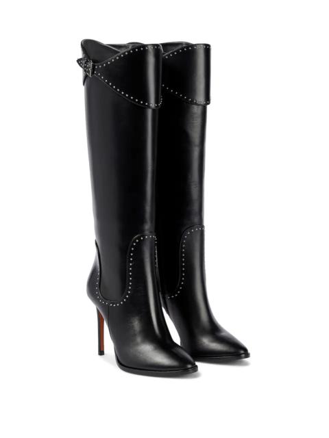 Studded leather knee-high boots