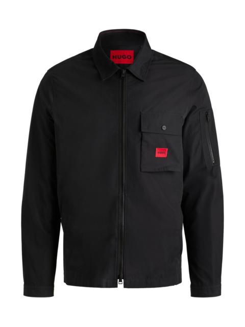HUGO ZIP-UP CANVAS OVERSHIRT WITH LOGO LABEL