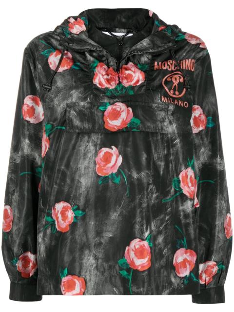 Moschino rose pattern hooded winbreaker