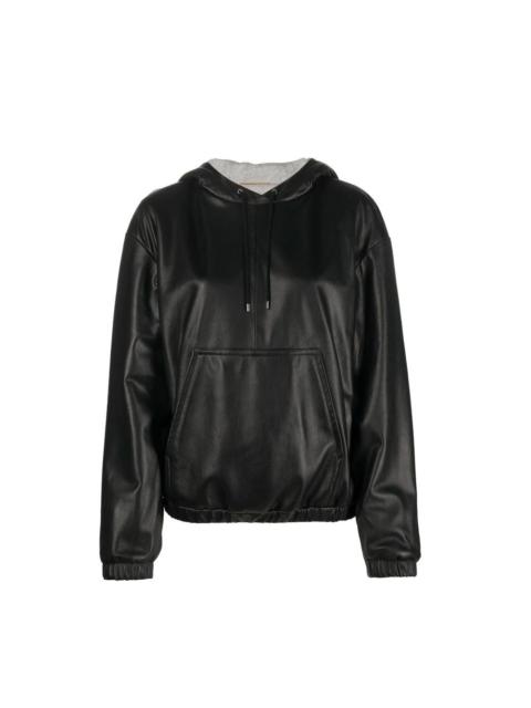 SAINT LAURENT Saint Laurent Leather Hooded Hooded Jacket — Black