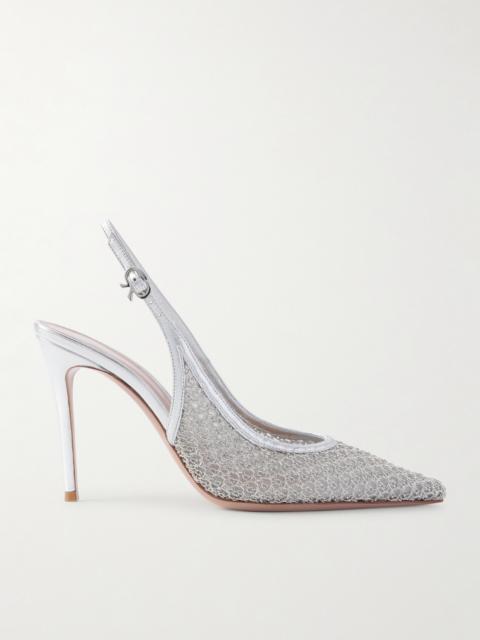 Gianvito Rossi Itaca 95 Metallic Leather-trimmed Embellished Mesh Slingback Pumps