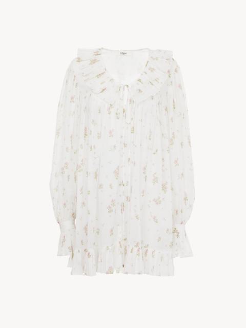 Chloé GATHERED LONG-SLEEVE MINI DRESS IN COTTON VOILE