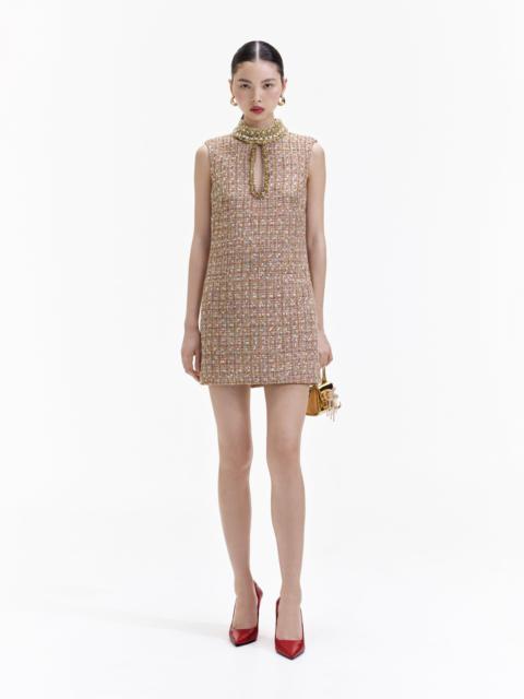 Gold Tinsel Boucle Embellished Mini Dress