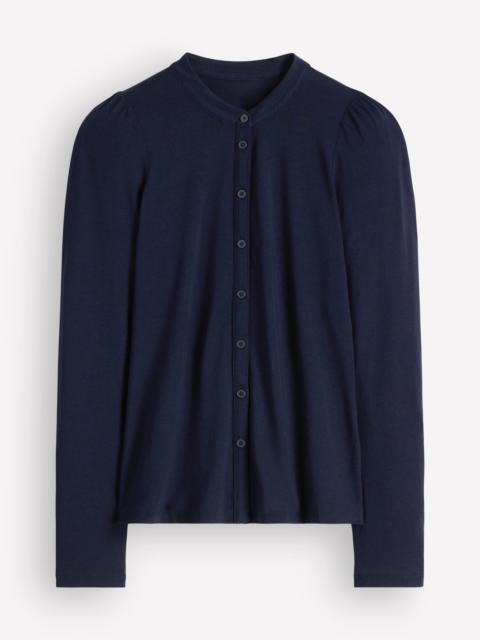 BODEN Supersoft Puff Sleeve Shirt-Navy