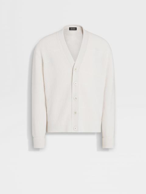 ZEGNA WHITE CASHMERE AND COTTON CARDIGAN