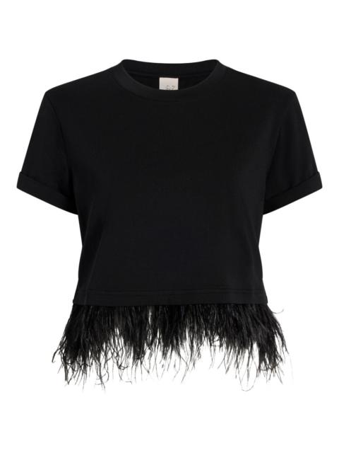 Cinq à Sept short-sleeve feather-trimmed cropped T-shirt