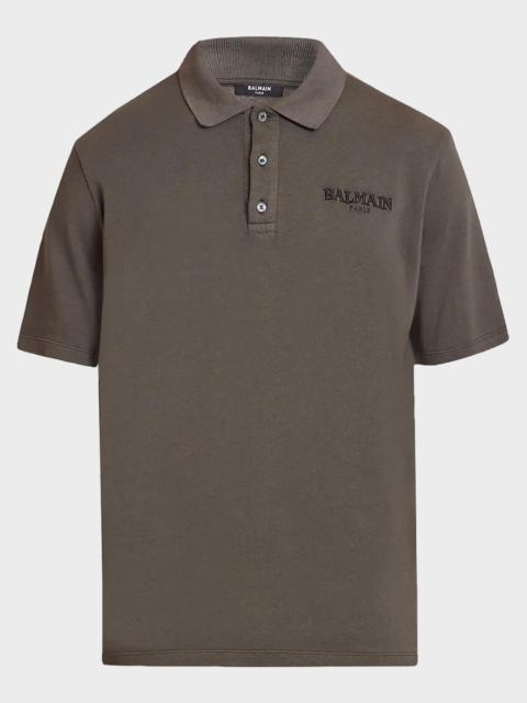 Balmain Men's Cotton Vintage Embroidered Polo Shirt