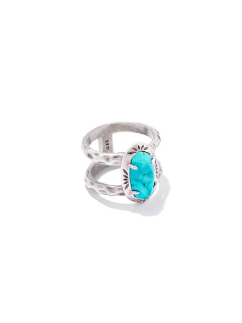 KENDRA SCOTT Elyse Vintage Silver Etch Frame Band Ring in Variegated Turquoise Magnesite