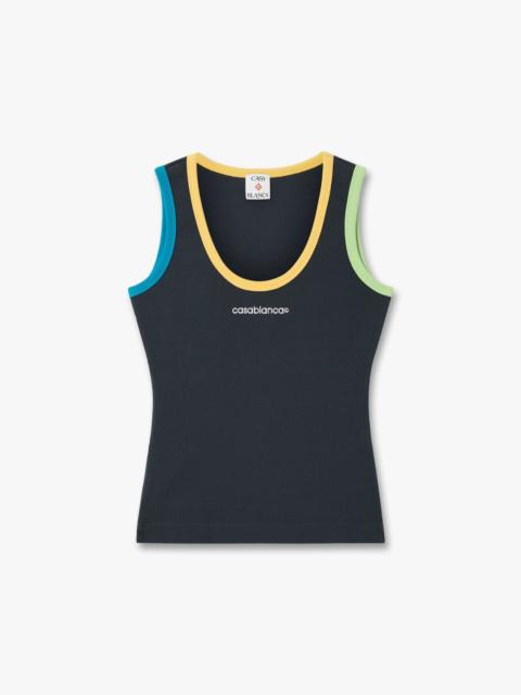 CASABLANCA Navy Colourblock Ribbed Tank Top