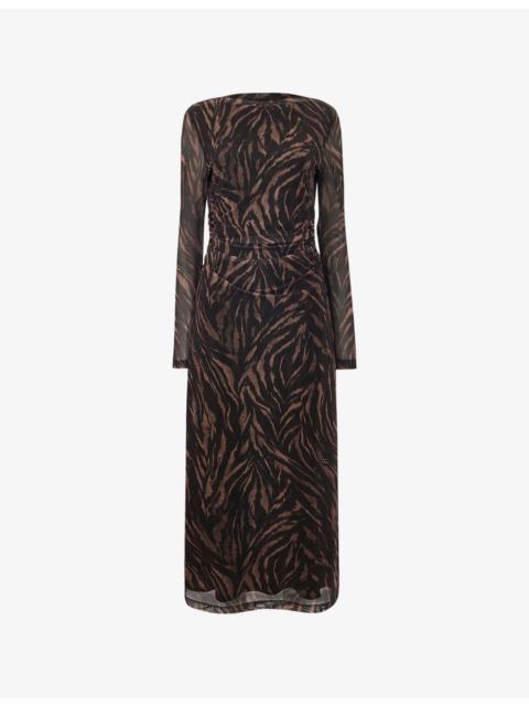 WHISTLES Abstract Zebra-Print Stretch-Mesh Midi Dress