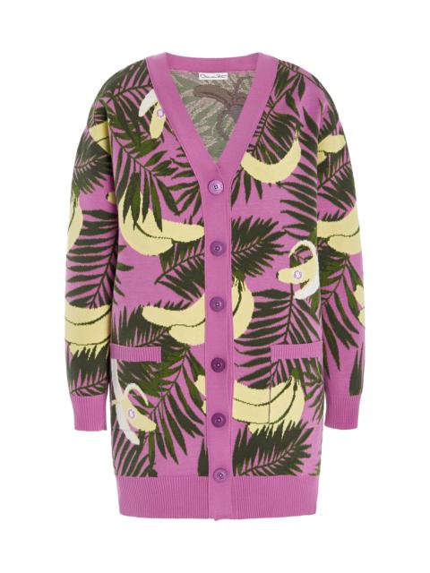 Oscar de la Renta Banana-Intarsia Knitted Cardigan print