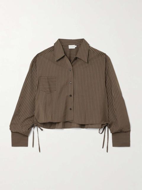 DEIJI STUDIOS Cropped tie-detailed pinstriped wool shirt Brown