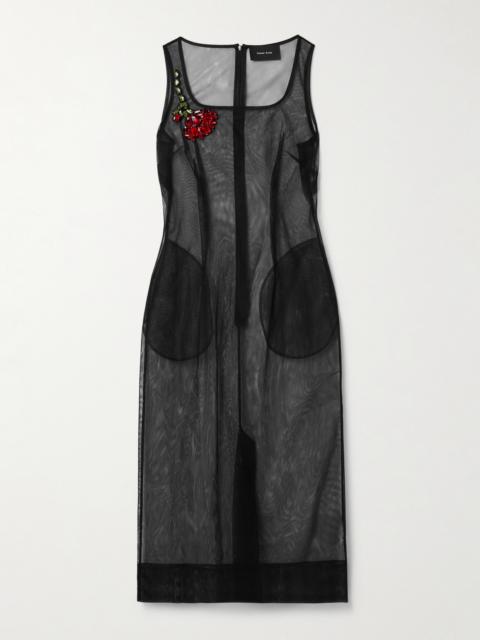 Simone Rocha Crystal-embellished Mesh Midi Dress
