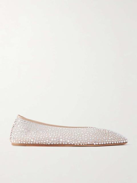 LE MONDE BÉRYL Luna crystal-embellished leather-trimmed mesh flats Light brown