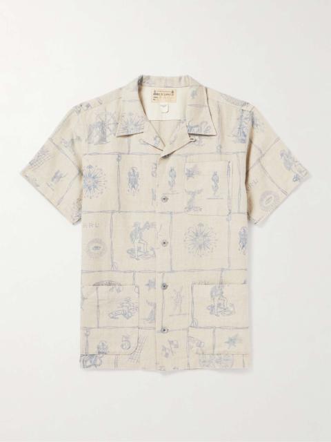 Sail Convertible-Collar Printed Linen Shirt