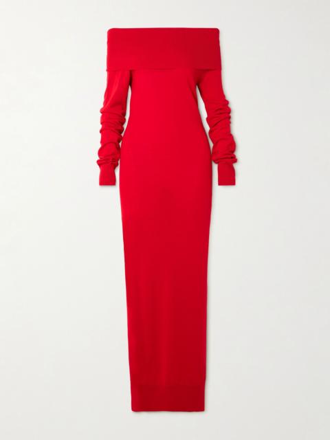 Stella McCartney Off-the-shoulder wool maxi dress Red