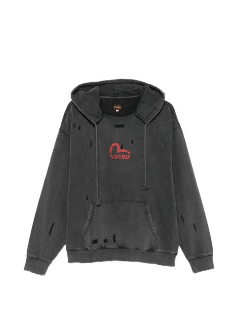 EVISU distressed logo-print hoodie
