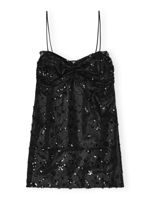 GANNI BLACK SEQUINS LACE MINI DRESS