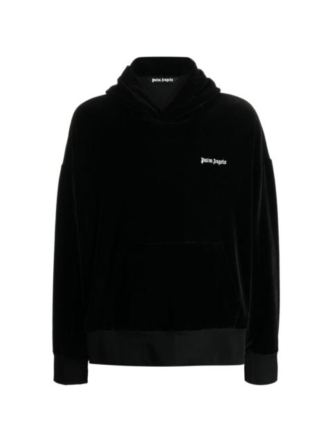 logo-embroidered velvet hoodie