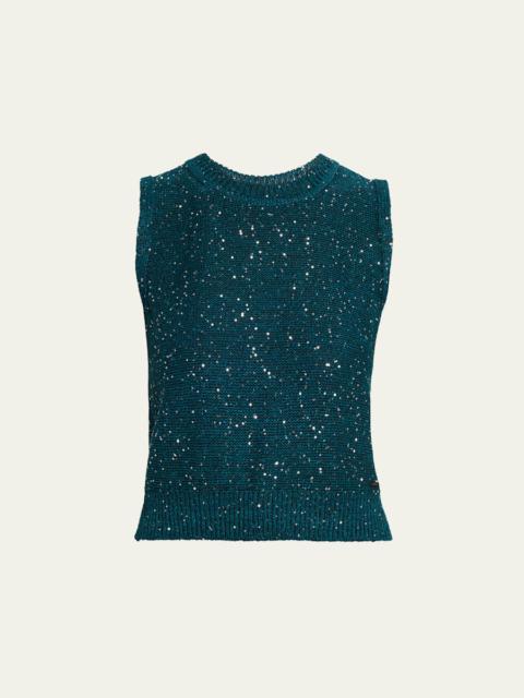 AKRIS Sleeveless Sequined Linen Cotton Sweater