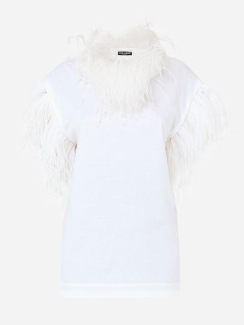 Jersey T-shirt with feathers