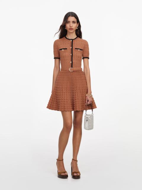self-portrait Brown Pointelle Knit Mini Dress