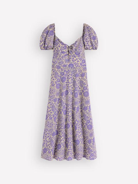 BODEN Twist Front Linen Blend Dress-Han Purple, Flowered Bloom
