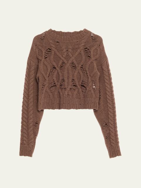 AISLING CAMPS Distress Crop Cable Wool Cashmere Sweater