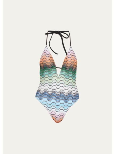 Missoni Zigzag-Knit V-Neck One-Piece Swimsuit
