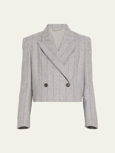 Flannel Wool Cropped Pinistripe Blazer Jacket