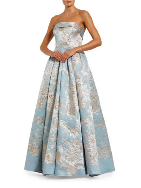 MAC DUGGAL Women's Cocktail Floral-Brocade Pleated Ballgown - Blue Multi