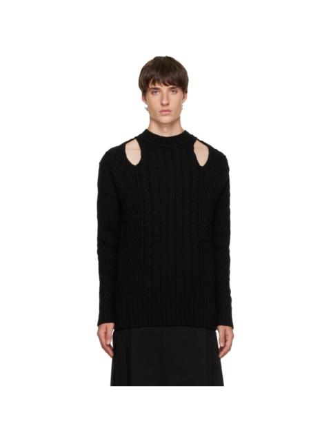 Simone Rocha Black Cable Knit Slash Sweater