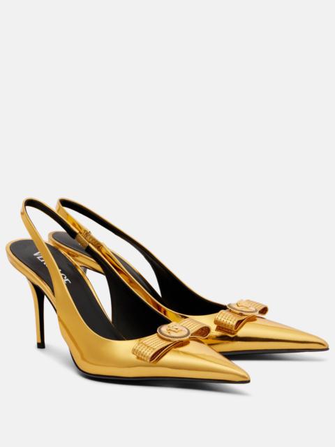 VERSACE Gianni Ribbon 85 leather slingback pumps