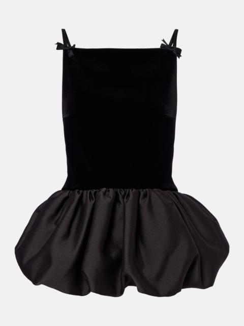 self-portrait Bow-detail peplum velvet and taffeta top