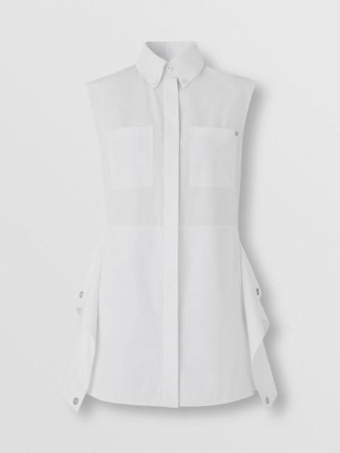 Burberry Sleeveless Draped Panel Cotton Poplin Shirt