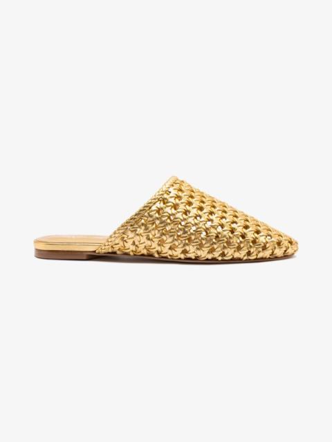 Larroudé Venice Macrame Flat Mule In Gold Metallic Leather
