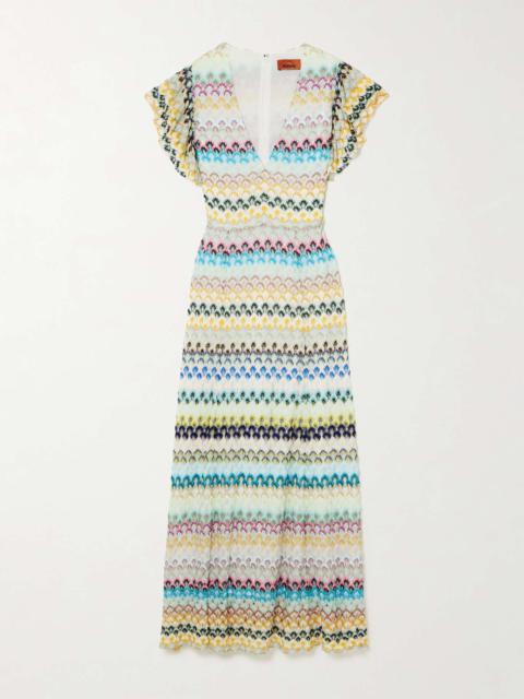 Ruffled crochet-knit maxi dress Multi