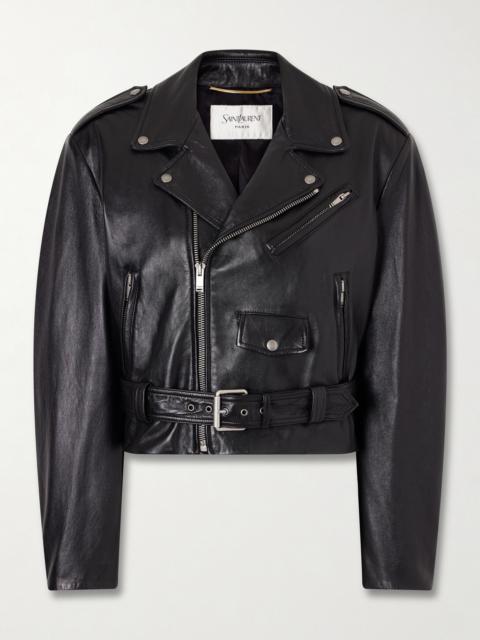 SAINT LAURENT Glossed Textured-leather Biker Jacket