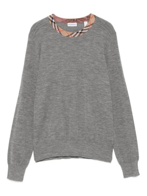 check-trimmed wool sweater