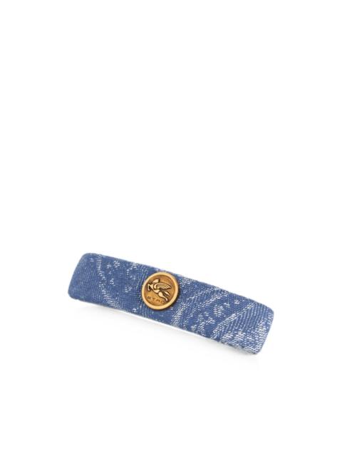 Etro cotton and linen jacquard denim hair clip with leafy motif