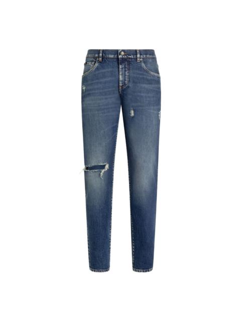 distressed ripped-knee jeans