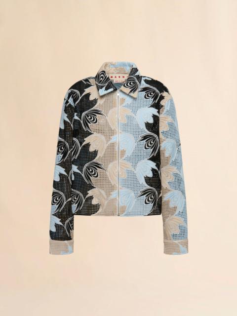 Marni BLUE AND BLACK BRODERIE ANGLAISE FLORAL SHIRT