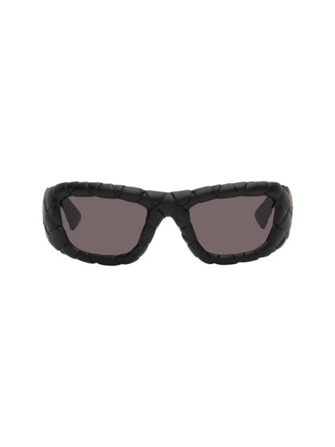 Bottega Veneta Black Intrecciato Rectangular Sunglasses