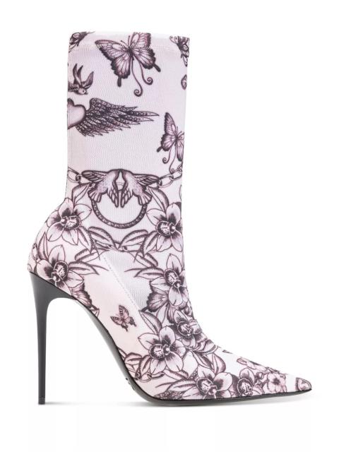 PINKO Women's Valentine Pointed Toe Floral Print High Heel Booties