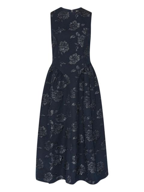 ROTATE Floral-jacquard midi dress