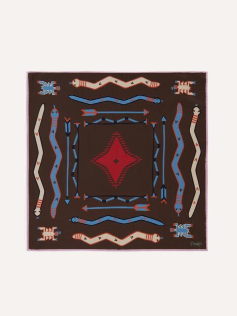Drake's Brown and Pink Tribal Print Silk Pocket Square