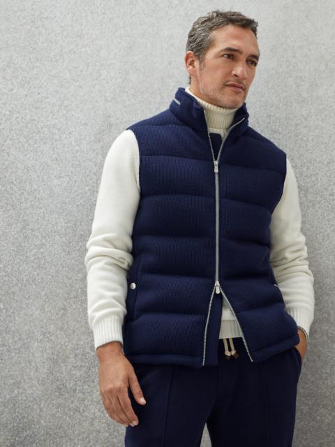 Brunello Cucinelli Cashmere English rib knit down vest with packable hood