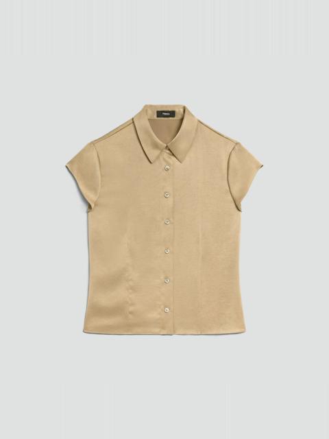 Theory Cinched Cap-Sleeve Shirt in Crushed Satin