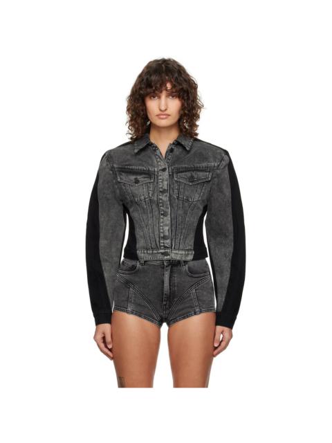 MUGLER Black Bi-Color Denim Jacket