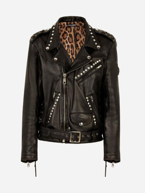 Dolce & Gabbana Belted leather biker jacket
